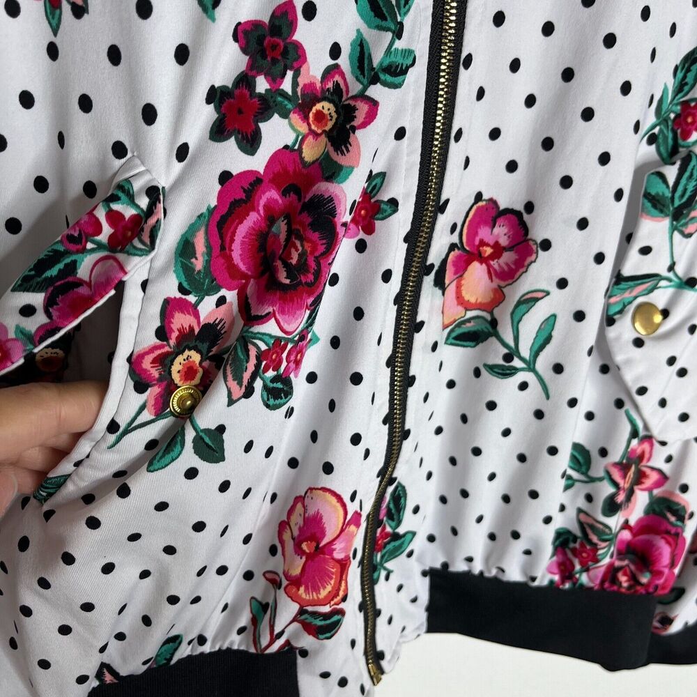 ROBERT LOUIS Floral Print Pink Black Lightweight Silky Bomber Zip Jacket Large - Picture 4 of 9